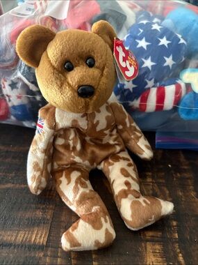 Ty Camo Brown Bear Plush with UK Flag Accent